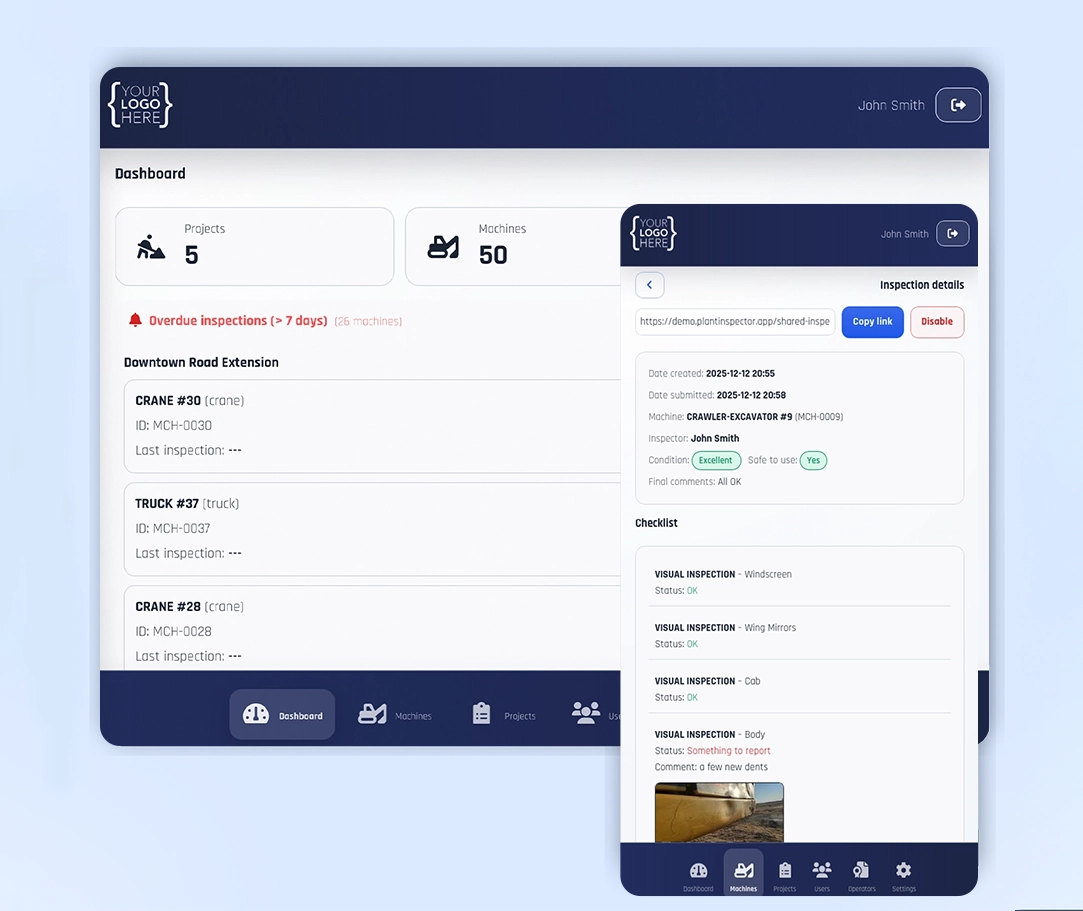 Mockup of KPI dashboard and workflow