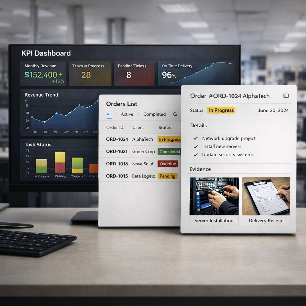 Mockup of KPI dashboard and workflow