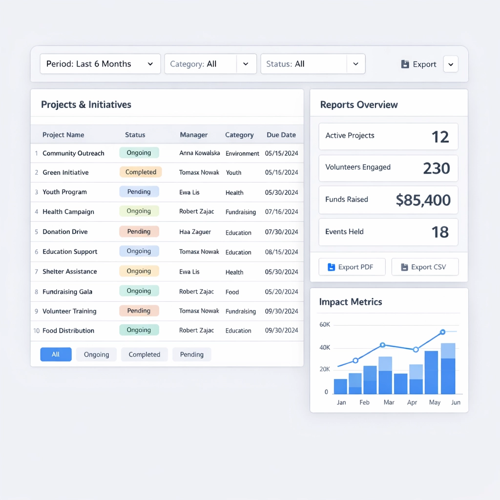 Mockup of beneficiary register and reporting panel