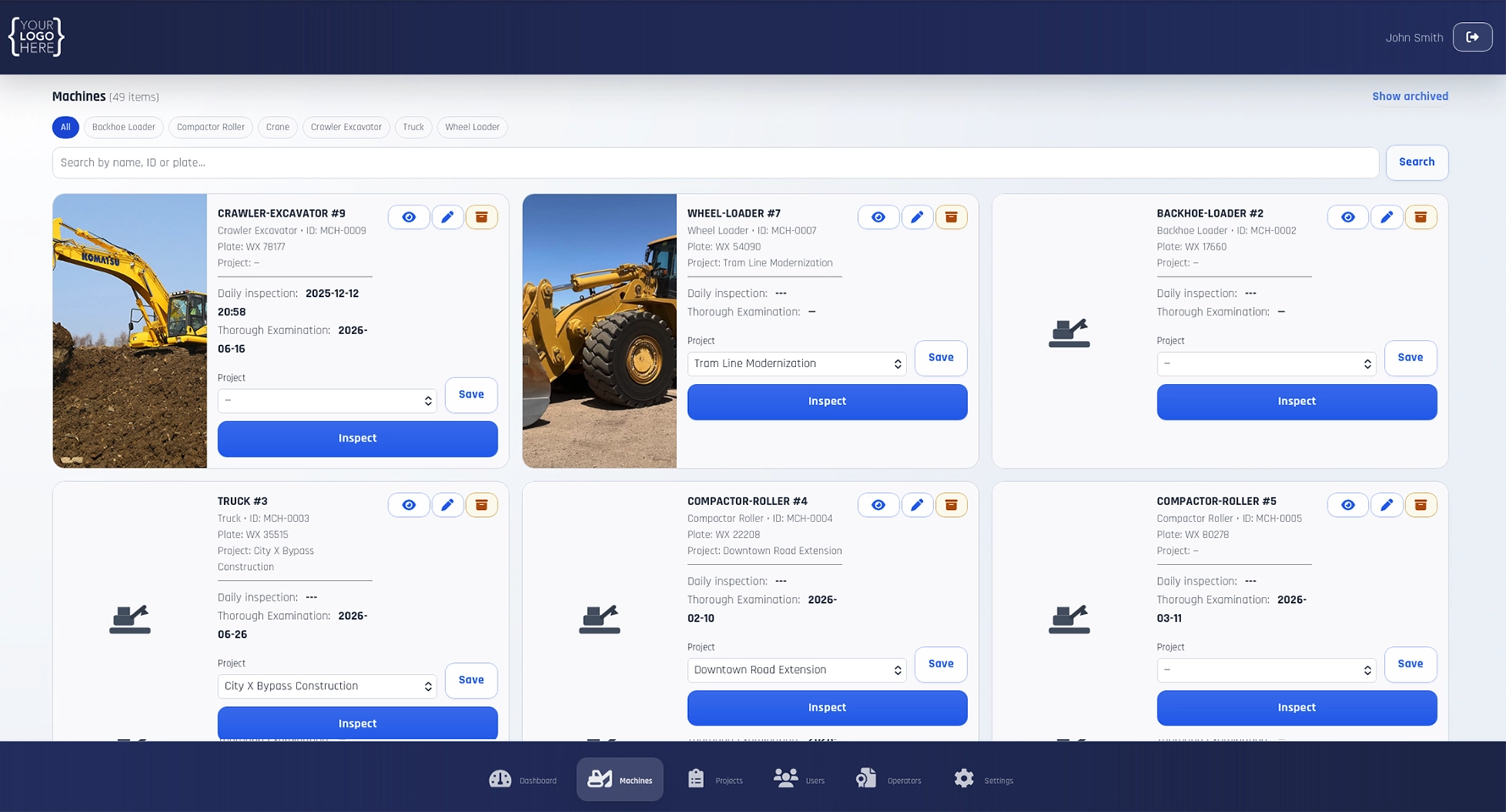 Mockup: KPI dashboard, job list and evidence detail view